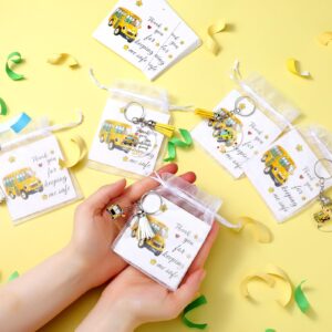 Geetery 24 Set Thanksgiving School Bus Driver Appreciation Gifts Christmas Gifts for Bus Driver Acrylic Keychain Gift with Tassel Keychain with Thank You Card and Organza Bag for Retirement Party