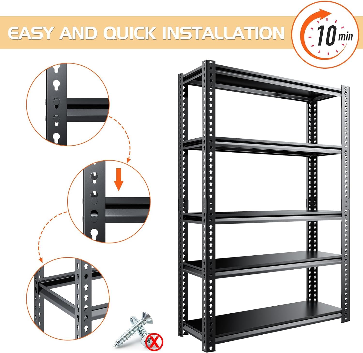 LILYPELLE Garage Shelving Heavy Duty, 72" Metal Garage Storage Shelves, Adjustable 5 Tier Storage Shelves Large Shelving Unit for Garage Pantry Warehouse Basement Kitchen, 1Pack