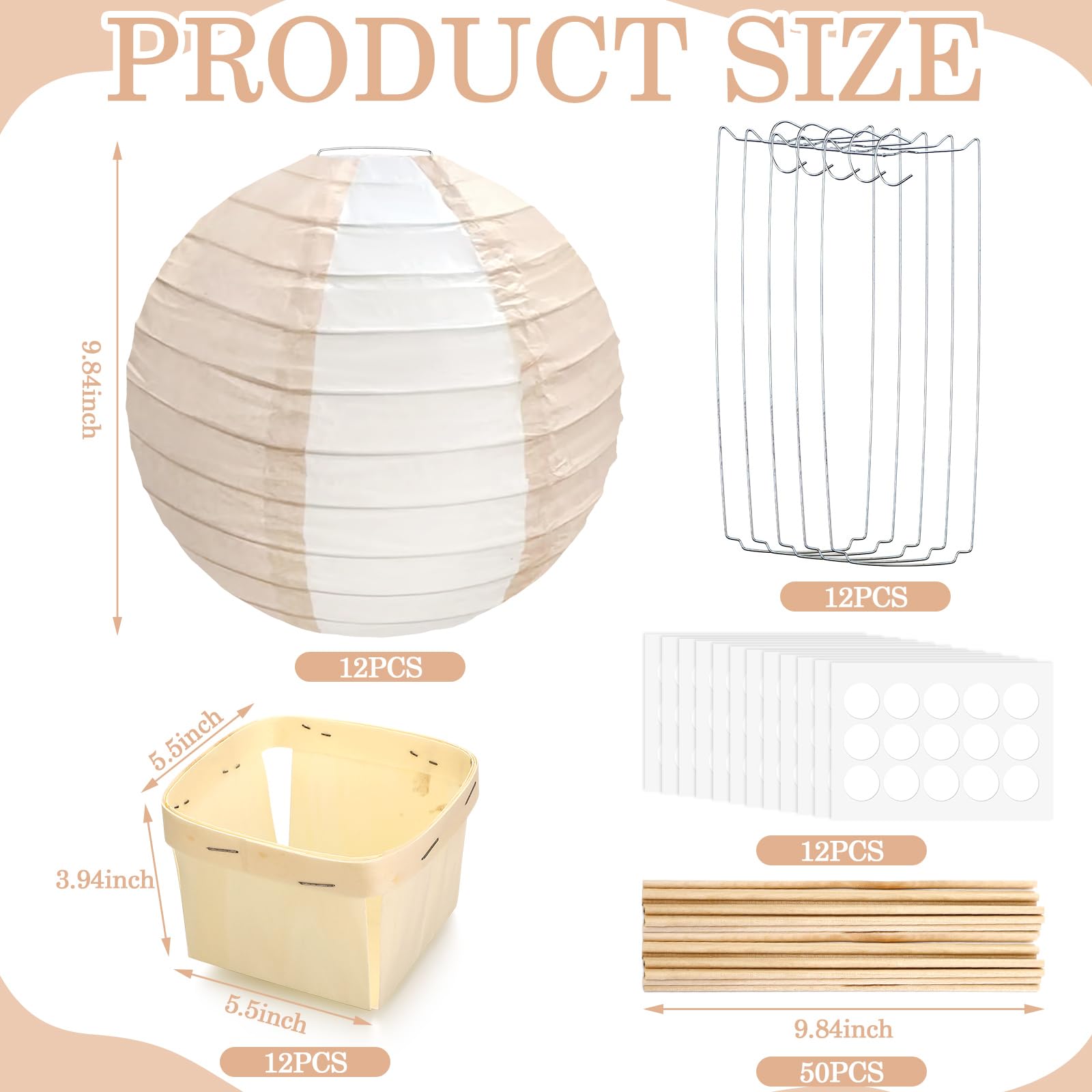 Retisee 12 Sets Baby Shower Hot Air Balloon Centerpieces with 10 Inch Large DIY Paper Lanterns, Wooden Berry Boxes and Sticks for Wedding Birthday Party Favor Gifts Gender Reveal Table Decoration