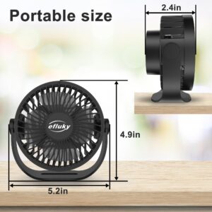 efluky USB Small Desk Fan, 3 Speeds USB Rechargeable Fan Built-in Battery, 360° Adjustment Portable Mini Fan Suitable for Home, Office and Travel, Black