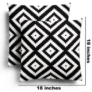 Yaofavo Outdoor Pillow Covers Set of 2, Waterproof Boho Farmhouse Throw Pillow Covers Geometric Pillow Cases for Patio Garden(Black&Cream White-10, 18x18 Inch)