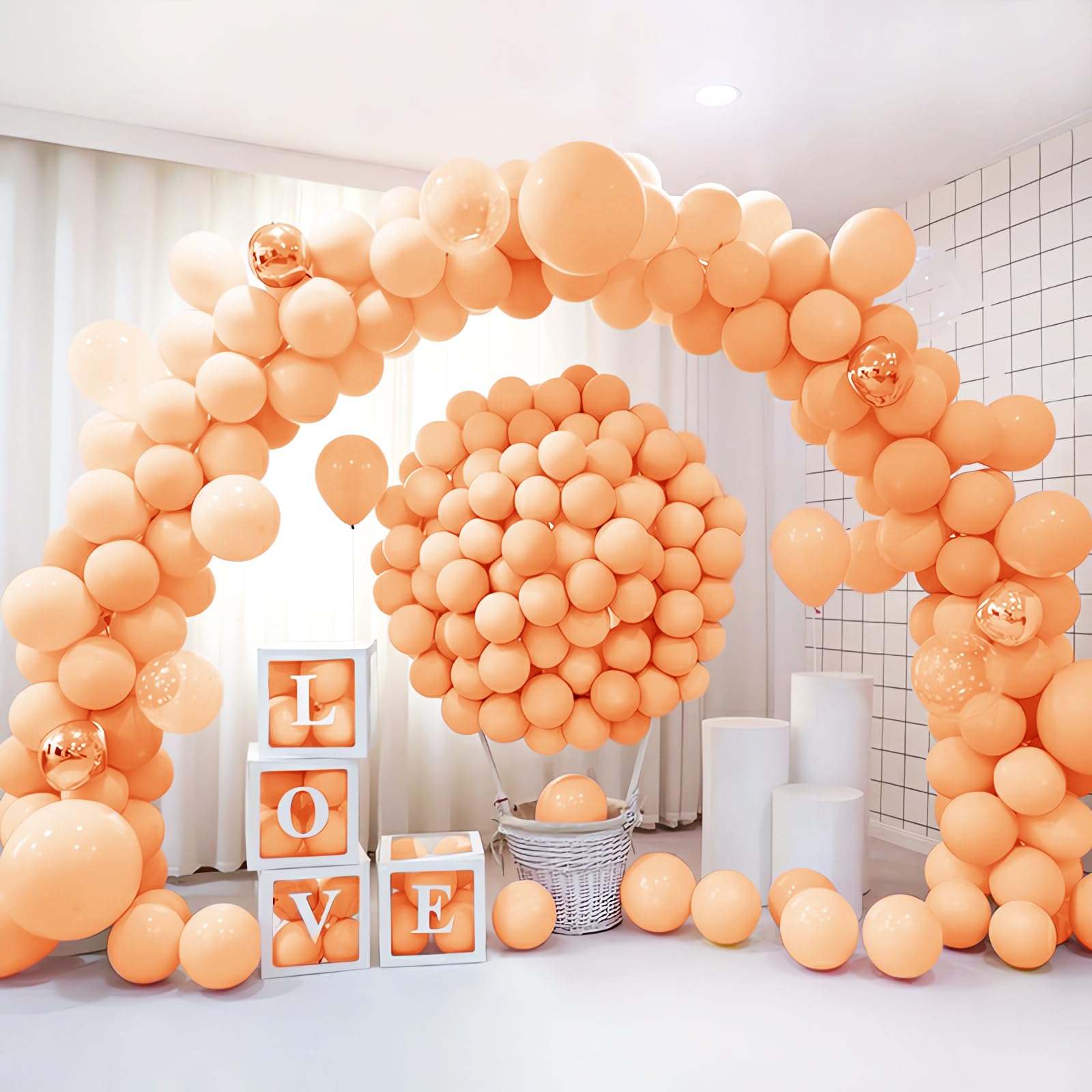 200 Pieces Pastel Orange Balloons Peach Balloons Garland Arch Kit Light Orange Balloons Different Sizes for Birthday Baby Shower Decorations