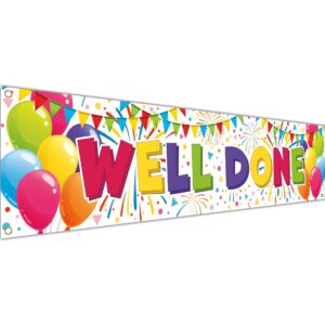 well done banner - congratulations banner - congratulations decorations - we are so proud of you banner - graduation banner - graduation decorations for prom - 6 x 1.3ft (white)