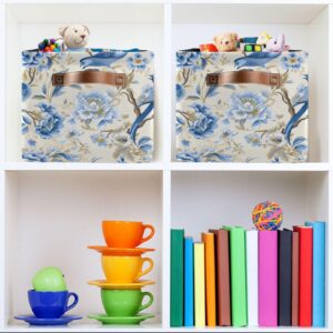 ALAZA Peacock Blue Flower Floral Foldable Storage Box Storage Basket Organizer Bins with Handles for Shelf Closet Living Room Bedroom Home Office 1 Pack