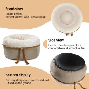 寵幸 Cat Beds for Indoor Cats - Donut Washable Small Pet Bed, 22 inches Anti-Slip Round Fluffy Plush Large Cat Bed, Warm and Thicked Dog Bed, Light Brown