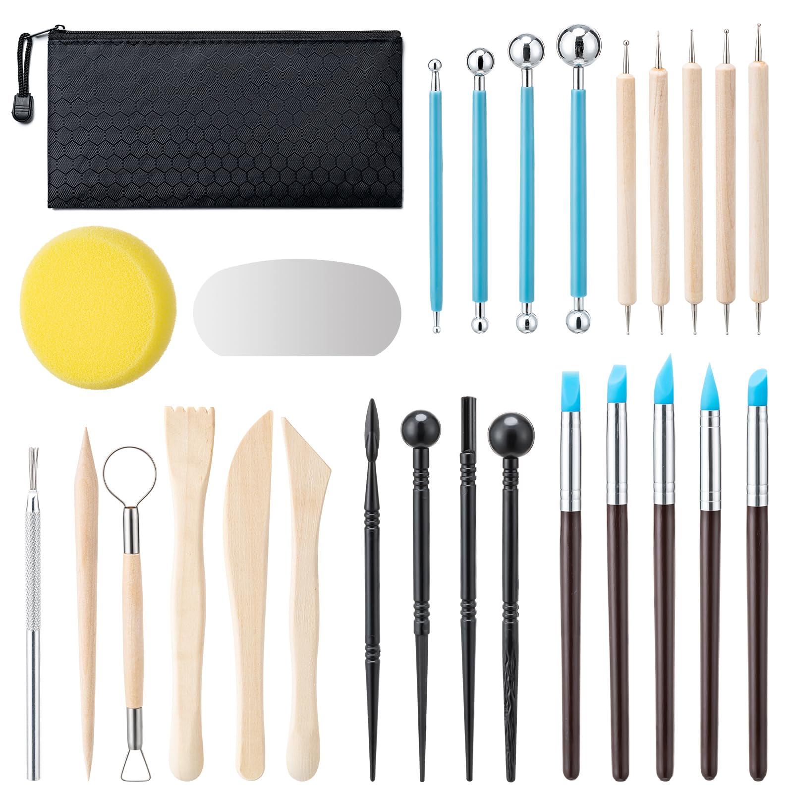 Amrules Clay Tools Kit, 27 PCS Pottery Tools, Practical Polymer Clay Sculpting Tools Kit, Air Dry Clay Tools Set for Kids, Adults, Pottery Craft, Dotting, Carving, Drawing, Molding, Modeling, Shaping