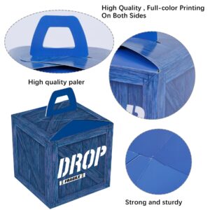 Vedio Game Military Supply Loot Drop Party Gift Boxes with Paper Balloon Card & Elastic String - 24 PCS Blue Boxes Party Favor Goodie Treat Candy Boxes for Gaming Theme Birthday Party Decorations