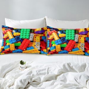 Erosebridal Building Blocks Duvet Cover Full, Colorful Bedding Set for Boys Girls, 3D Rainbow Construction Brick Comforter Cover Funny Geometric Rectangle Quilt Cover