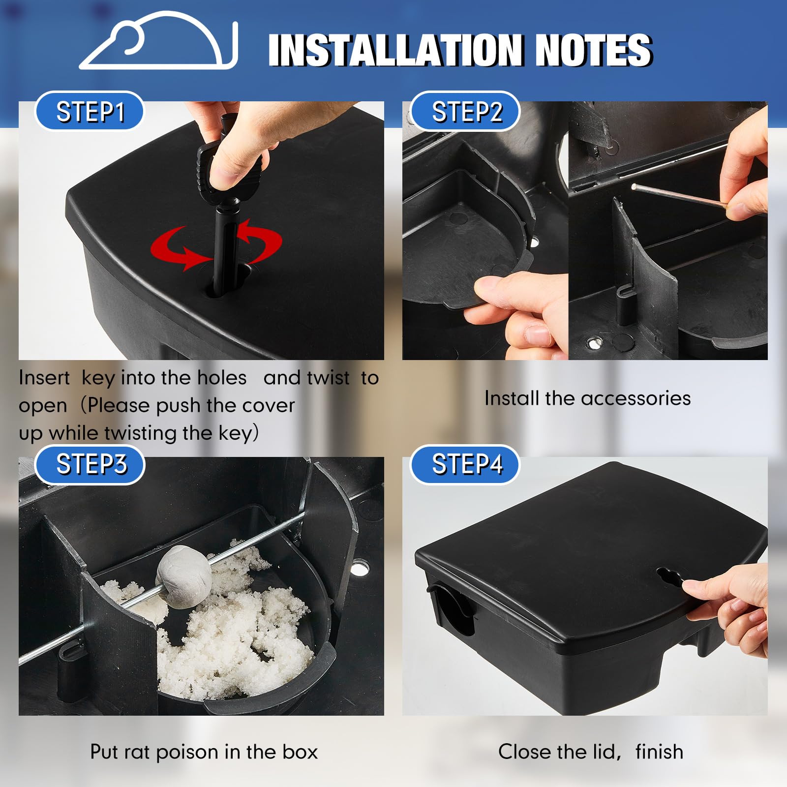 Qualirey 8 Pcs Large Rat Bait Station Traps with Key Outdoor Mice Bait Station 10.24 x 9.45 x 3.94 Safe Indoor Control Rat Trap Tamper Proof Cage House Heavy Duty Mouse Bait Box, Bait Not Included