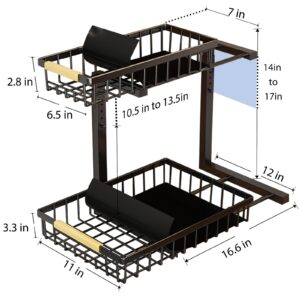 APXPF 2 Pack Under Sink Organizer 2 Tier Under Sink Organizers and Storage Adjustable Kitchen Pull out Cabinet Organizer Metal Sliding Drawer for Bathroom Pantry Cabinet Closet Organization Rack Black