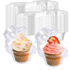 Mistari 50 Pack Individual Cupcake Containers Plastic Cupcake Boxes Disposable Cupcake Holders Stackable Deep Dome Cupcake Carrier with Airtight Dome Lid, BPA Free, Clear