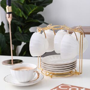 SJORHNUS Tea Cups Holder,Gold Metal Coffee Cup Tea Cups Rack,Foldable Organizer for Coffee Cup Spoon and Saucers