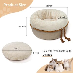 寵幸 Cat Beds for Indoor Cats - Donut Washable Small Pet Bed, 22 inches Anti-Slip Round Fluffy Plush Large Cat Bed, Warm and Thicked Dog Bed, Light Brown