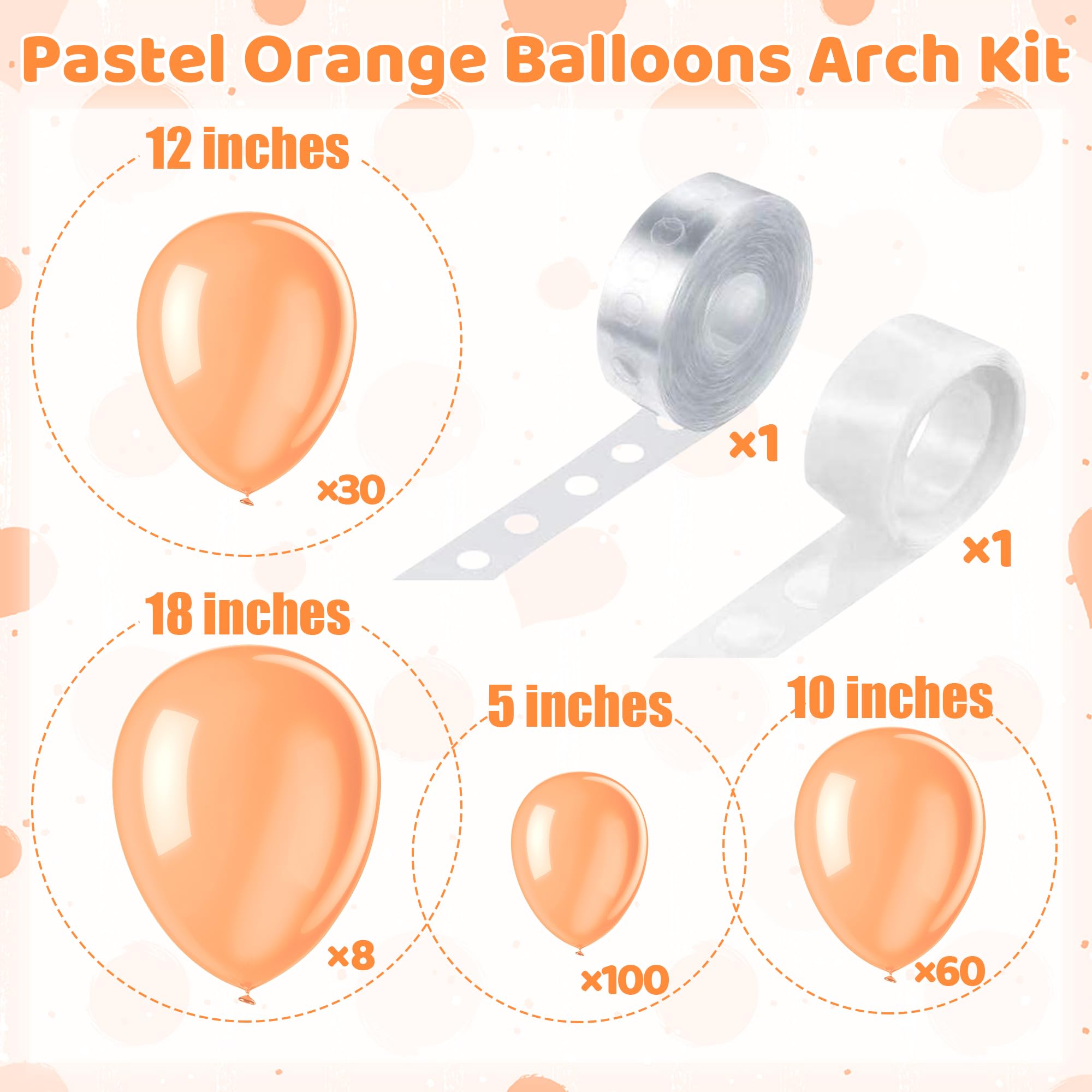 200 Pieces Pastel Orange Balloons Peach Balloons Garland Arch Kit Light Orange Balloons Different Sizes for Birthday Baby Shower Decorations