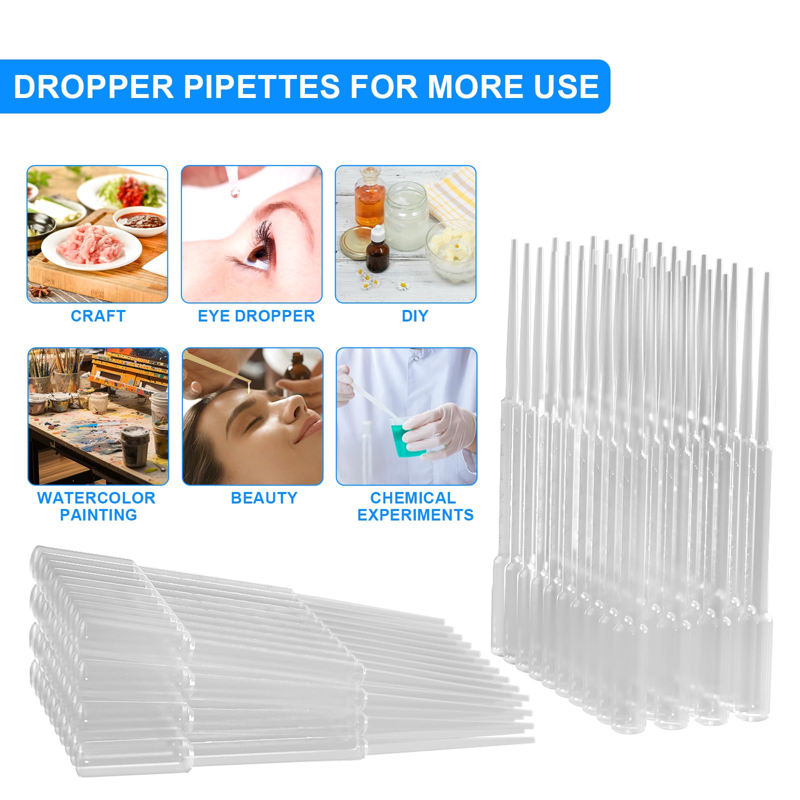 ReliMedPro 100 PCS 3ML Dropper Pipettes Essential Oil Transfer, Disposable Plastic Eye Dropper for Science Experiments, Crafting, Makeup Tool, 3ml-Improved