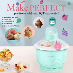 Secura Ice Cream Maker, DIY Visualization Ice Cream Machine for Gelato, Sorbet, Frozen Yogurt, Perfect for Beginners, Food Grade Safe Material, 1QT