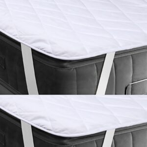 newwiee 2 pcs queen size mattress protector with elastic straps slightly waterproof quilted mattress cover pad microfiber mattress topper noiseless fitted mattress bed protector (75 x 39)