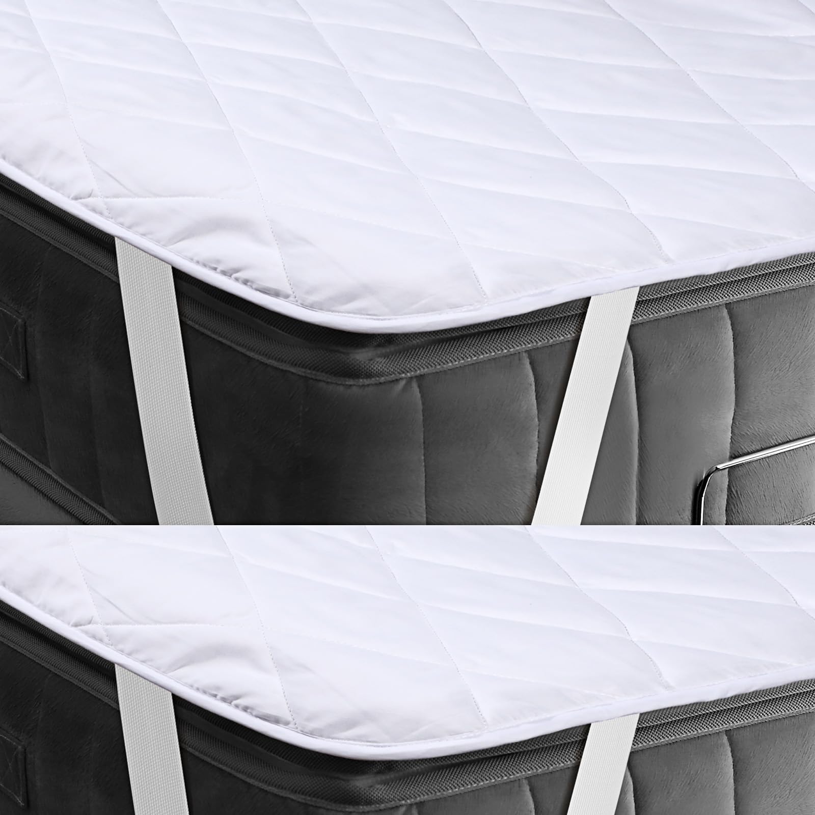 Newwiee 2 Pcs Queen Size Mattress Protector with Elastic Straps Slightly Waterproof Quilted Mattress Cover Pad Microfiber Mattress Topper Noiseless Fitted Mattress Bed Protector (75 x 39)