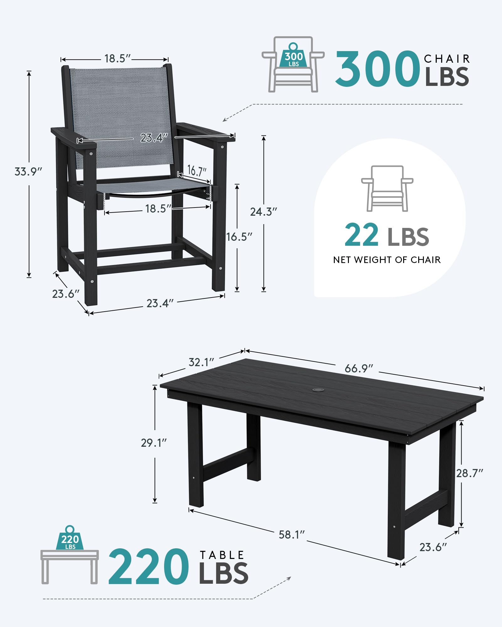 SERWALL Textilene Outdoor Dining Chair Set of 2, HDPE Frame with Textile Chair Seat, Holds up to 300 LBS, All Weather Chairs for Lawn, Garden, Yard and Poolside, Black