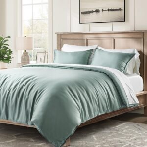 EVERGRACE Tencel Lyocell Cooling Duvet Cover Set King Size 3 Piece, 100% Natural Eucalyptus Lyocell Fiber from Austria, Luxury Silky Soft Comforter Cover with 2 Shams, Misty Sage Green, 90"x104"