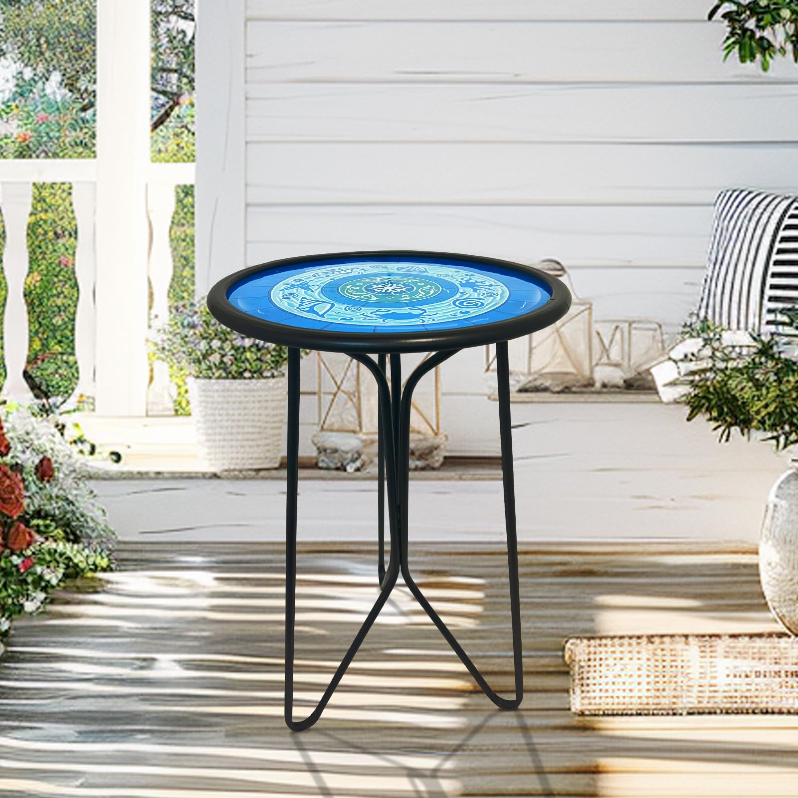 LIFFY Outdoor Side Tables, 12" Weather Resistant Small Balcony Table Patio Side Table, Indoor Small Round Home Decorative End Table, Plant Stands Table Outside, for Pool Beach Yard Balcony Garden