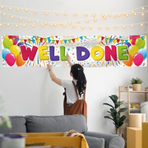 Well Done Banner - Congratulations Banner - Congratulations Decorations - We are so Proud of You Banner - Graduation Banner - Graduation Decorations for Prom - 6 x 1.3ft (White)