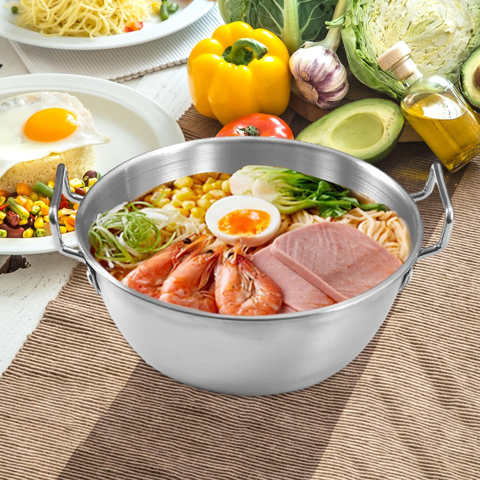 YWJLQH Ramen Cooking Pot Ramen Pot Small Stainless Steel Noodles Cooking Pot Kimchi Soup Pot for Induction Cooker Outdoor RV Travel, 10.5CM argent