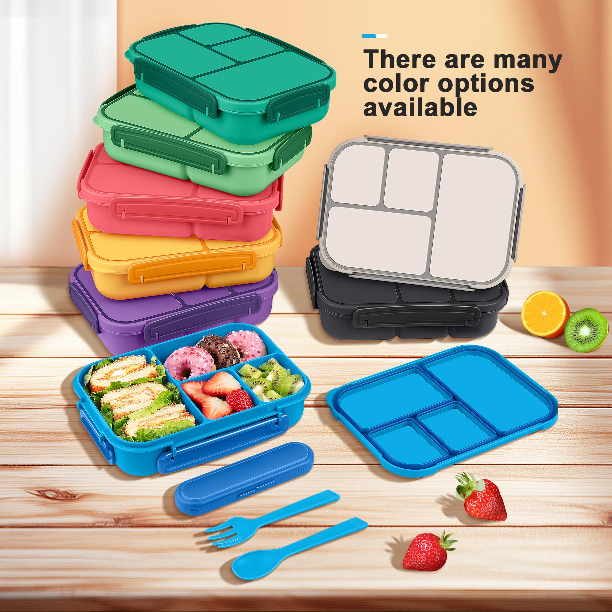 Amathley Lunch Box Kids,Bento Box Adult,Leakproof Lunch Containers for Adults/Kids/Toddler,1200ML-4 Compartments bento Lunch box with Utensil,Microwave & Dishwasher & Freezer Safe (Blue)