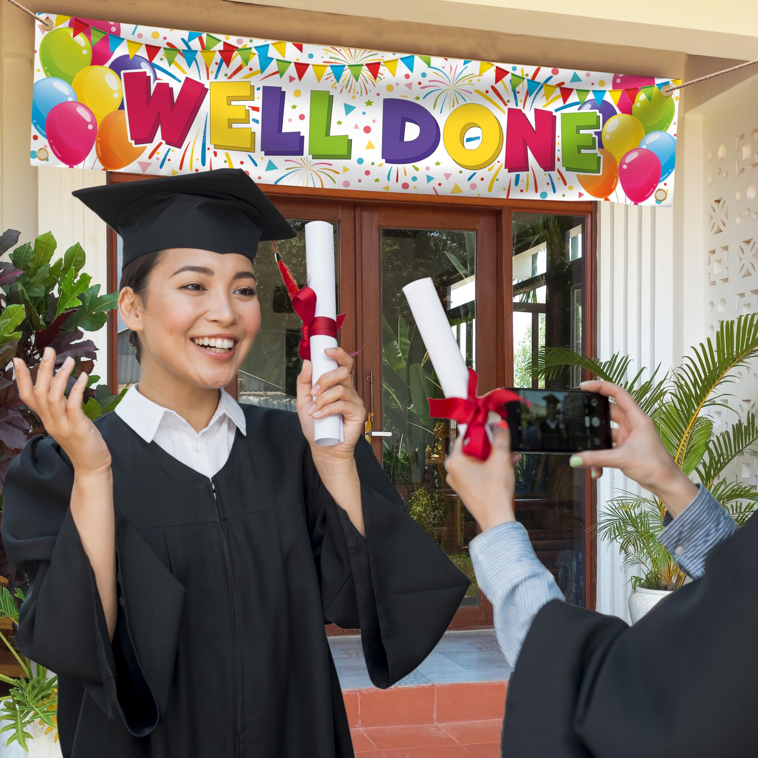 Well Done Banner - Congratulations Banner - Congratulations Decorations - We are so Proud of You Banner - Graduation Banner - Graduation Decorations for Prom - 6 x 1.3ft (White)