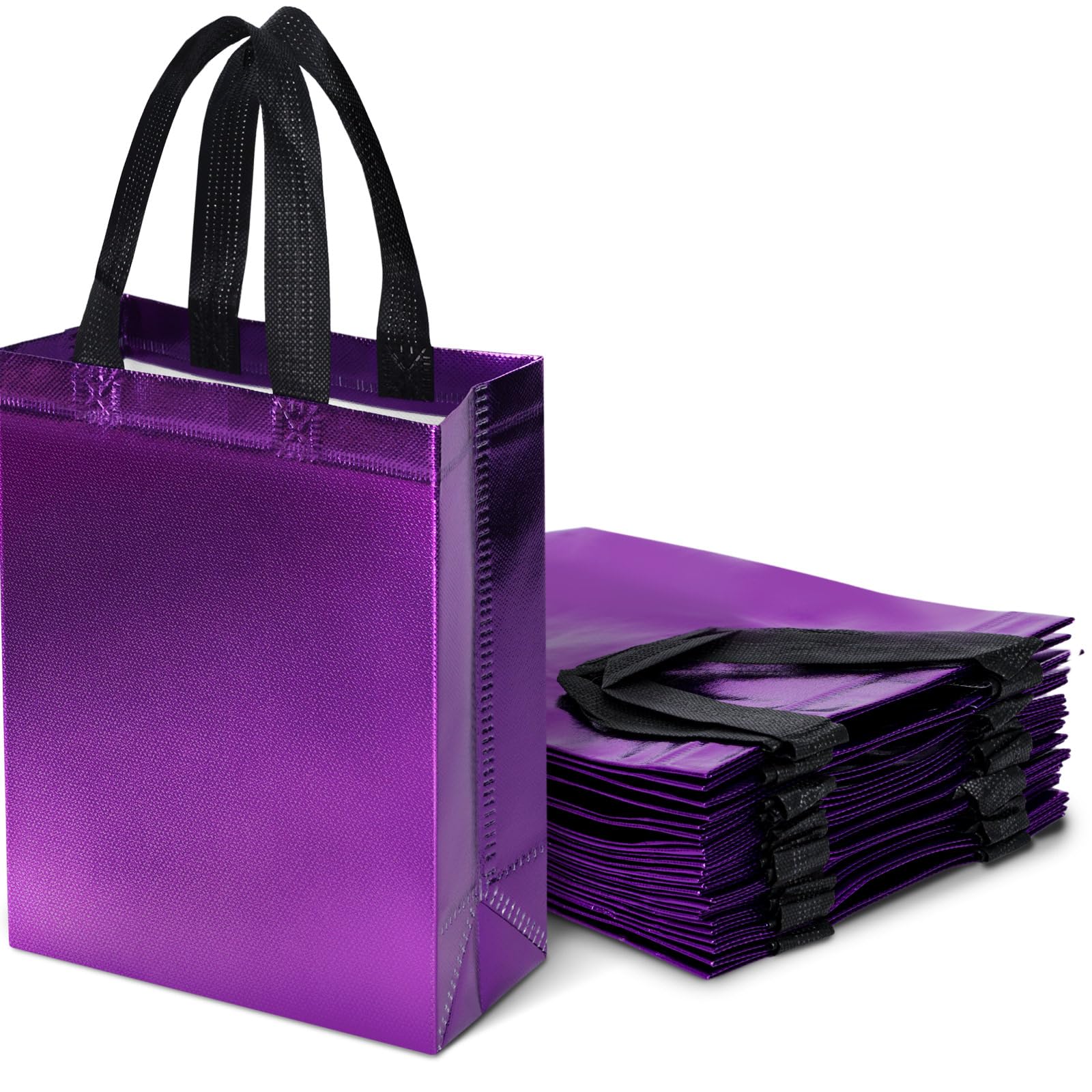 JOHOUSE 15PCS Gift Bags with Handles, Purple Non-woven Bags with Glossy Finish Reusable Gift Bags 8x4x10 Inch for Kids Birthday Wedding Party Favors