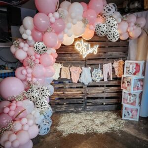 Cowgirl Pink Balloons Arch Garland Kit, Cow Print Farm Animal Balloons for Bachelorette Party, Birthday Party Baby Shower Bridal Shower Wedding Supplies Cow Theme Party Decorations-Baby Pink