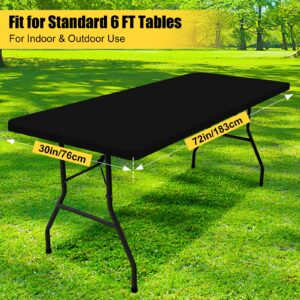 Smiry Rectangle Picnic Table Cloth 2 Pack, Waterproof Elastic Fitted Tablecloths for 6 Foot Tables, Washable Polyester Table Cover for Camping, Indoor and Outdoor (Black, 30"x72")