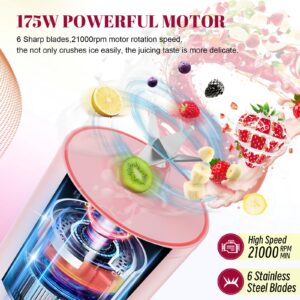 Portable Personal Blender 17 OZ/500 ML Juicer, 175W Personal Size Blender, Ideal for Smoothies, Ice Blending, Juicing, and Food Processing, Compact, Convenient, and Versatile (Pink)