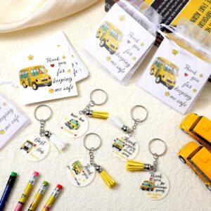 Geetery 24 Set Thanksgiving School Bus Driver Appreciation Gifts Christmas Gifts for Bus Driver Acrylic Keychain Gift with Tassel Keychain with Thank You Card and Organza Bag for Retirement Party