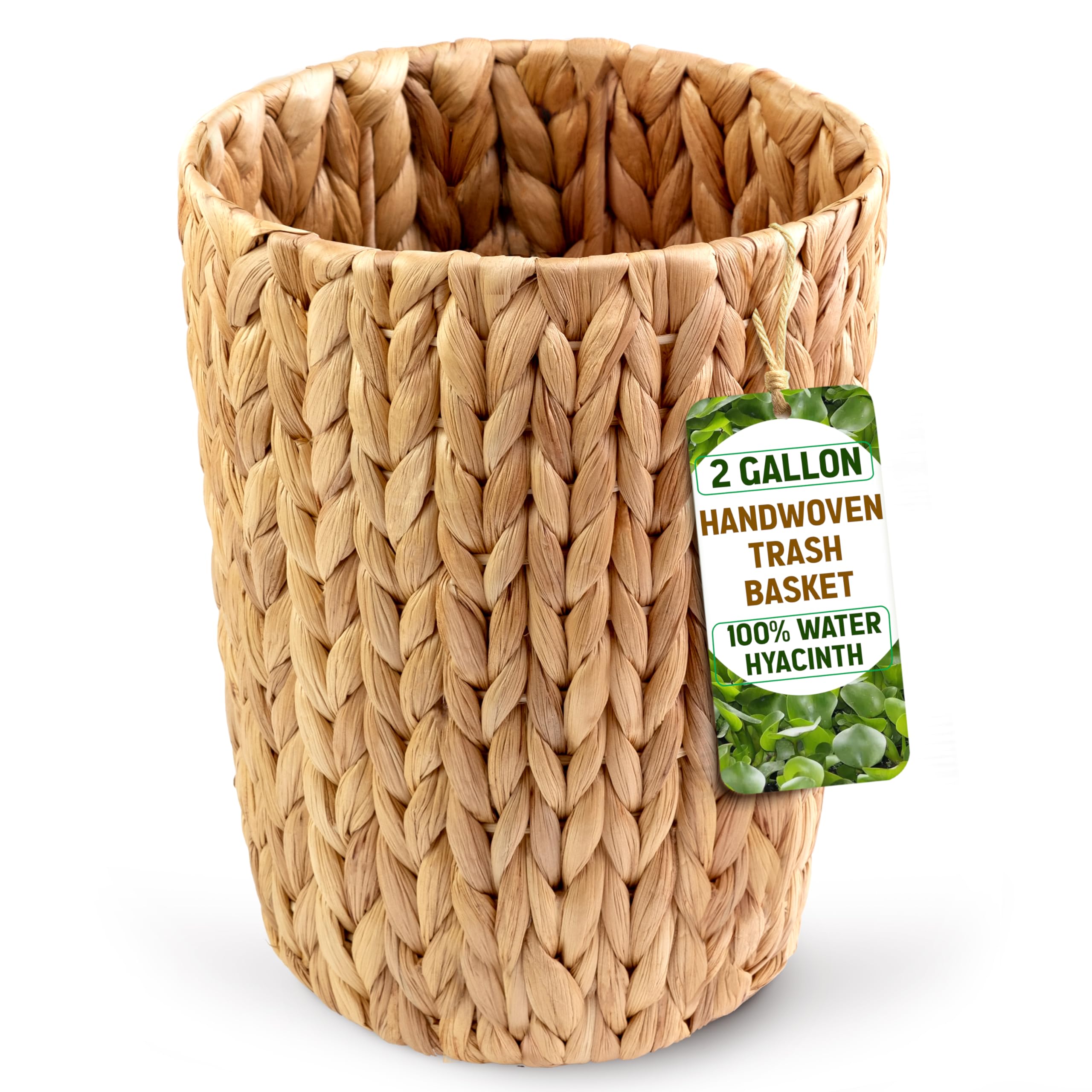 KENHANDCRAFTVN Wicker Trash Can Bathroom, Cylinder Small Wicker Trash Basket, Handwoven Water Hyacinth Trash Can, Wicker Waste Basket for Bathroom, Bedroom, Office, Living Room, Small Space 1 Pack