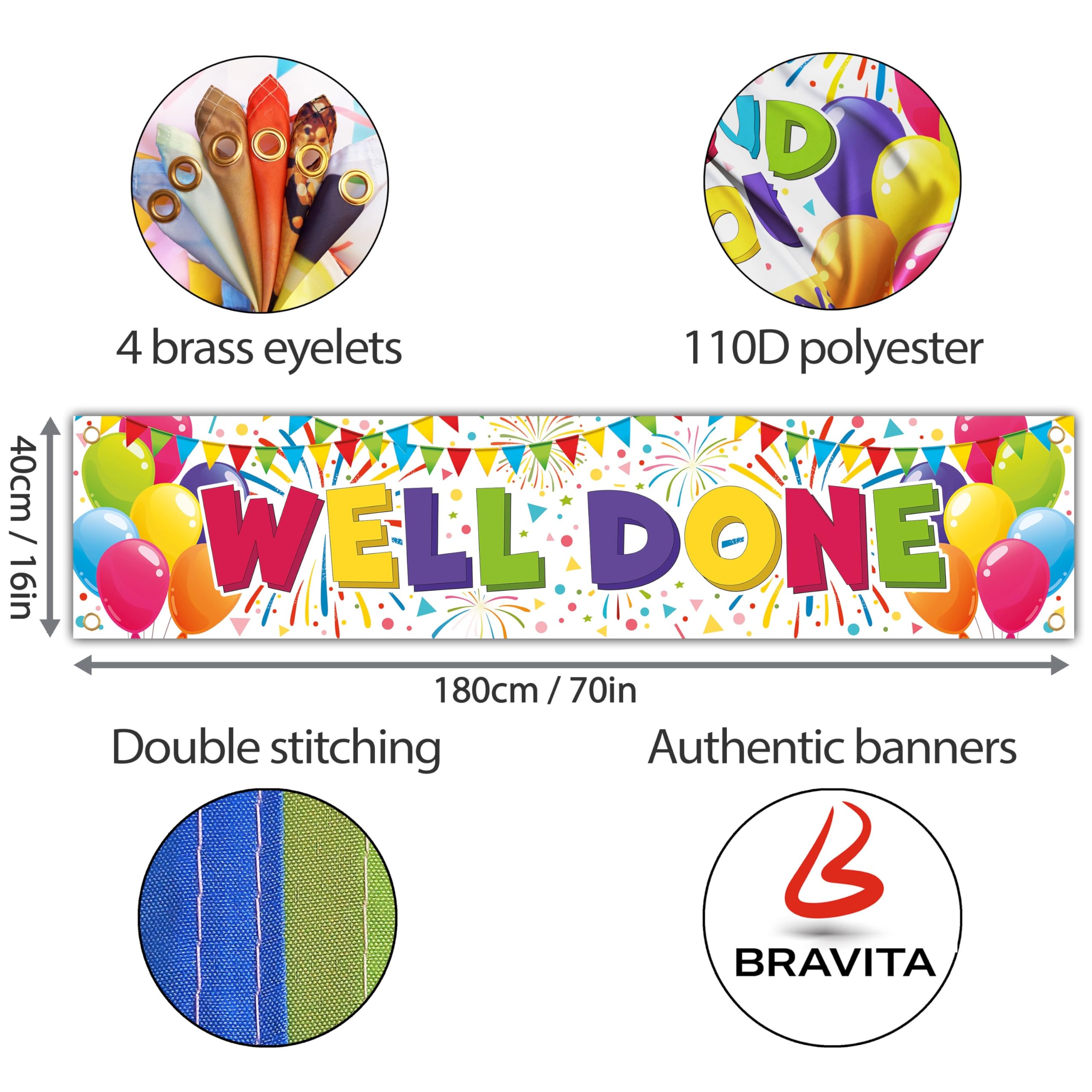 Well Done Banner - Congratulations Banner - Congratulations Decorations - We are so Proud of You Banner - Graduation Banner - Graduation Decorations for Prom - 6 x 1.3ft (White)