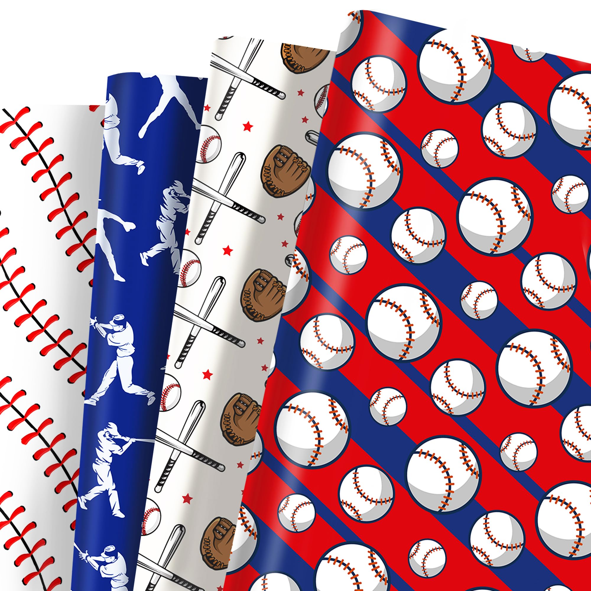 12 Sheets Baseball Wrapping Paper, 20x27in Baseball Pattern Gift Wrap Paper Baseball Bat Baseball Gloves Patterns Wrapping Paper for Sports Party Decor Boy Birthday Gift Wrapping