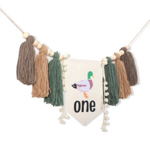 Lucky Duck Tassel High Chair Banner - Mallard Duck 1st Birthday Party Decorations, Duck Hunting 1st Birthday High Chair Tassel Banner, Duckling Baby Shower Party Decorations, A Lucky Duck Themed