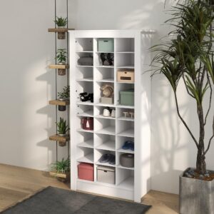 HOMCOM 58" Tall Shoe Rack Storage Organizer, Narrow Shoe Cabinet for Entryway with Open Cubes for 27 Pairs, White