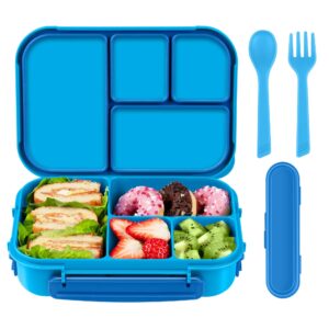 amathley lunch box kids,bento box adult,leakproof lunch containers for adults/kids/toddler,1200ml-4 compartments bento lunch box with utensil,microwave & dishwasher & freezer safe (blue)