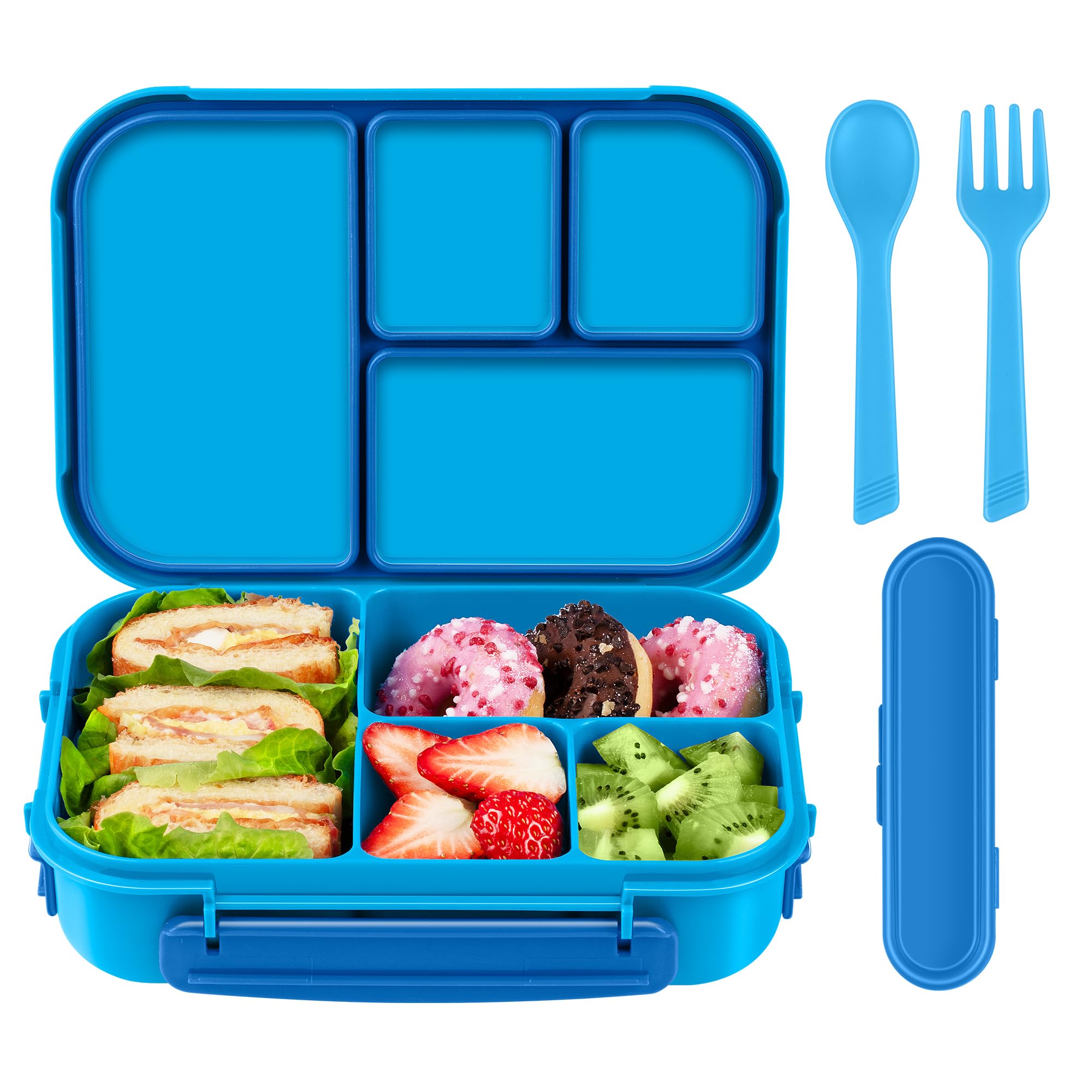 Amathley Lunch Box Kids,Bento Box Adult,Leakproof Lunch Containers for Adults/Kids/Toddler,1200ML-4 Compartments bento Lunch box with Utensil,Microwave & Dishwasher & Freezer Safe (Blue)