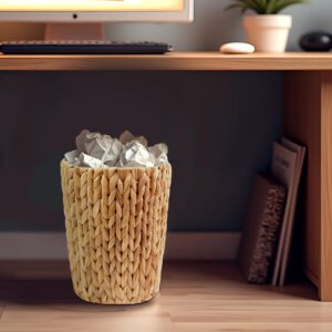 KENHANDCRAFTVN Wicker Trash Can Bathroom, Cylinder Small Wicker Trash Basket, Handwoven Water Hyacinth Trash Can, Wicker Waste Basket for Bathroom, Bedroom, Office, Living Room, Small Space 1 Pack