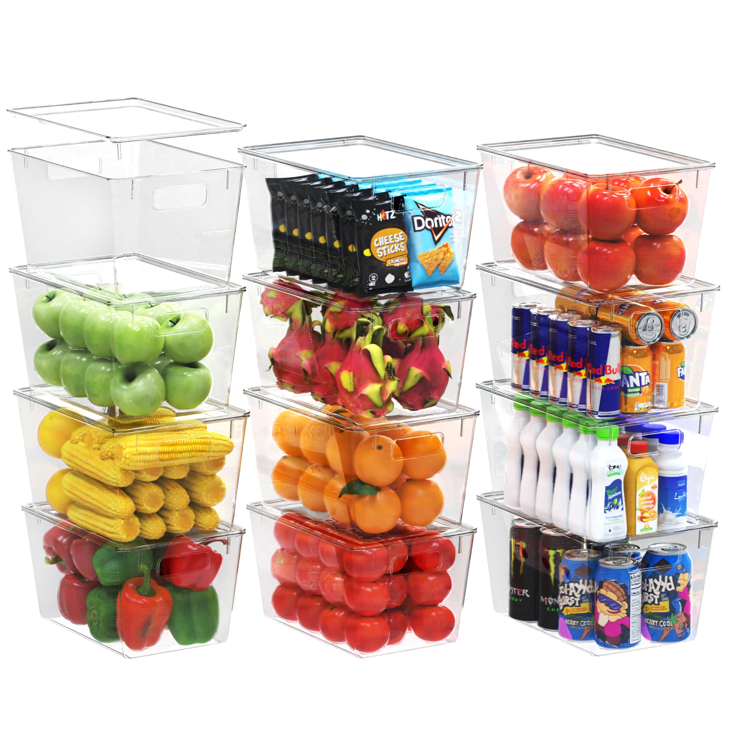 YAN & HIN 12pcs/ Set Clear Large Storage Bins with Lids, Versatile Pantry Storage Solution - Transparent, Stackable, and Durable for Organized Home and Office (11 "L x 7.5" W x 6 "H)