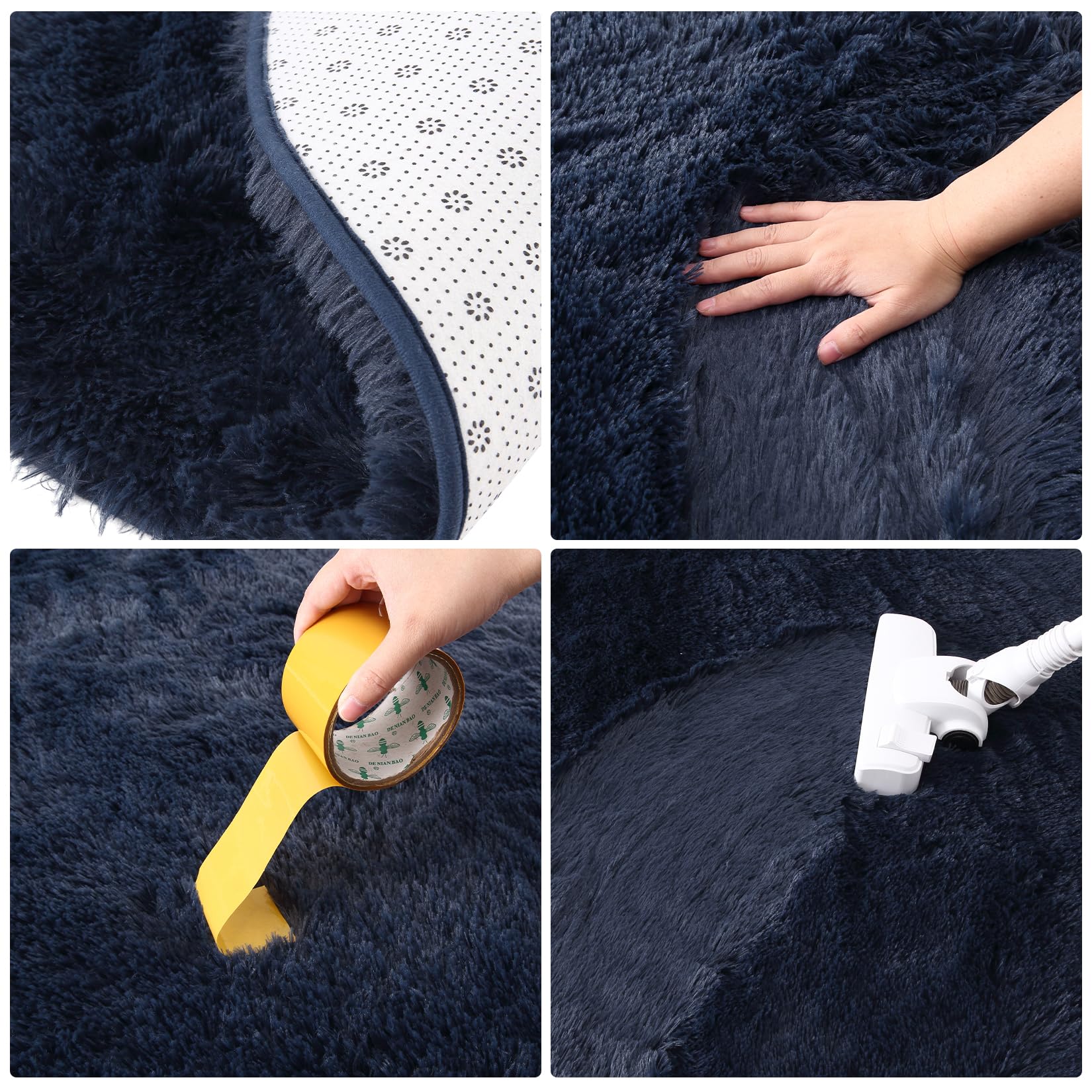 WESTLOOM 9x12 Shag Area Rug Extra Large Plush Fluffy Rugs for Living Room, Ultra Soft Modern Furry Fur Rugs for Bedroom Non Shedding Fuzzy Accent Rug Carpet Floor Rugs for Home Decor, Navy