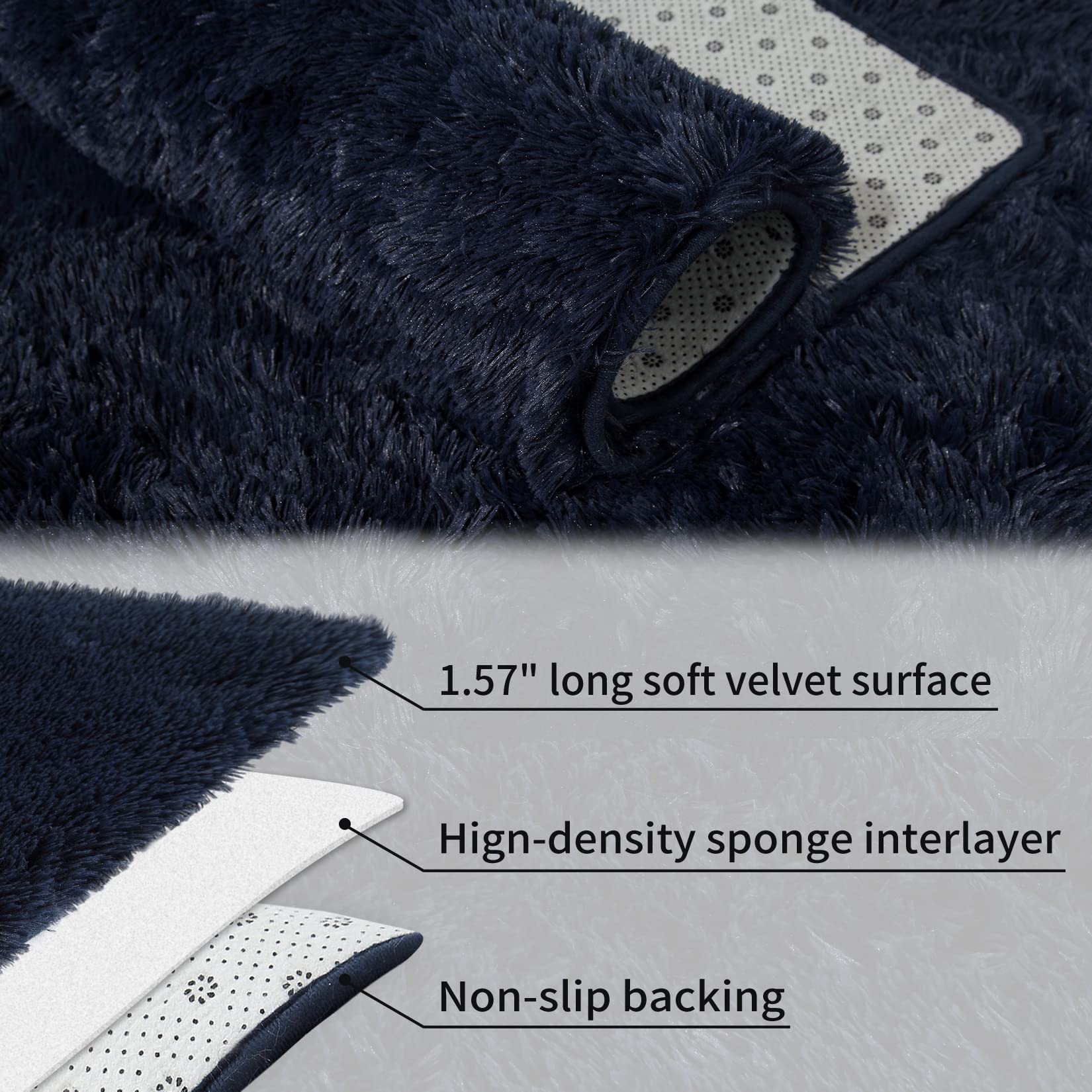 WESTLOOM 9x12 Shag Area Rug Extra Large Plush Fluffy Rugs for Living Room, Ultra Soft Modern Furry Fur Rugs for Bedroom Non Shedding Fuzzy Accent Rug Carpet Floor Rugs for Home Decor, Navy