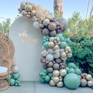 142pcs sage green balloon garland arch kit jungle safari woodland balloon garland arch sage green brown beige gold balloons for baby shower wild one safari birthday decorations