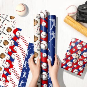 12 Sheets Baseball Wrapping Paper, 20x27in Baseball Pattern Gift Wrap Paper Baseball Bat Baseball Gloves Patterns Wrapping Paper for Sports Party Decor Boy Birthday Gift Wrapping