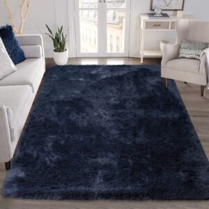 westloom 9x12 shag area rug extra large plush fluffy rugs for living room, ultra soft modern furry fur rugs for bedroom non shedding fuzzy accent rug carpet floor rugs for home decor, navy