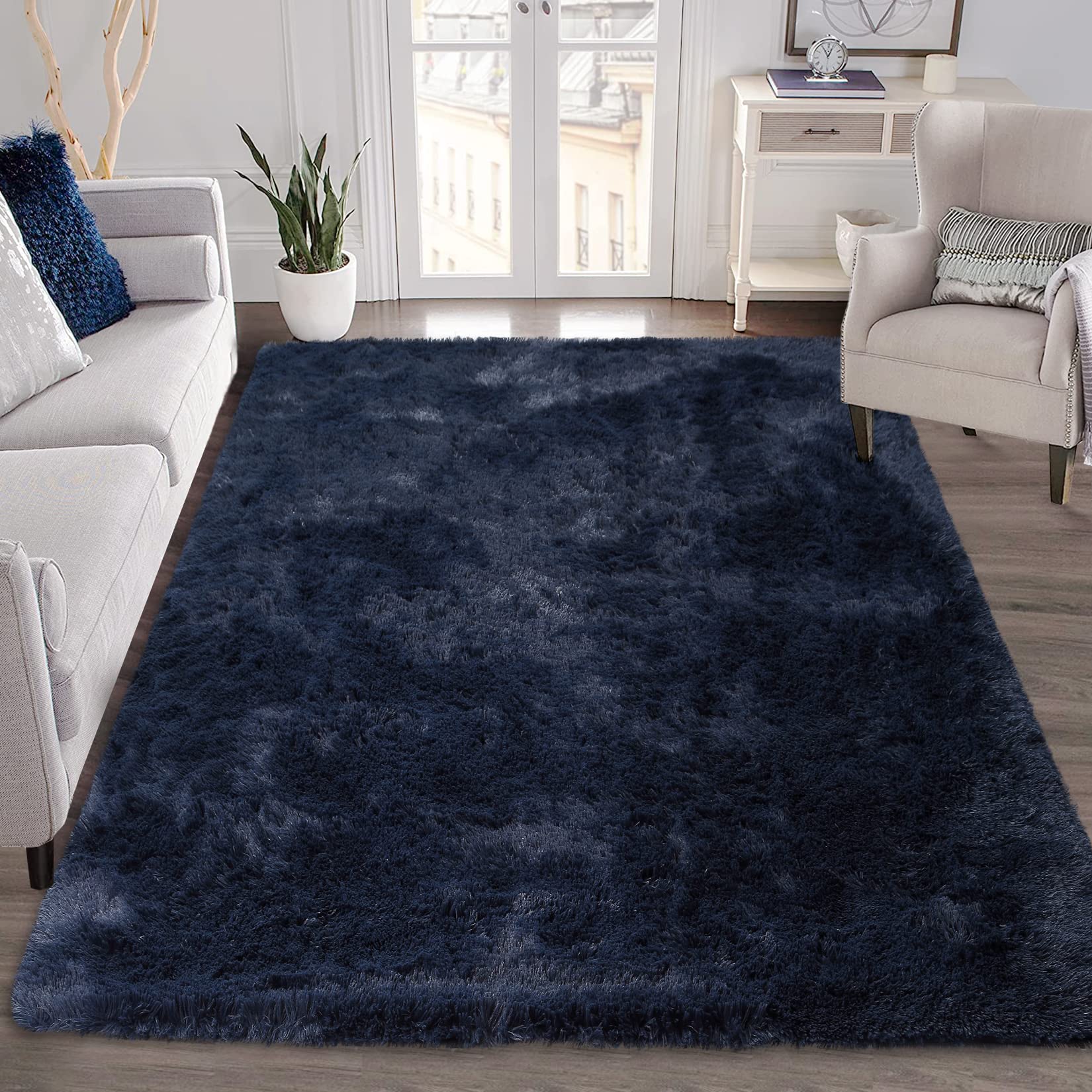 WESTLOOM 9x12 Shag Area Rug Extra Large Plush Fluffy Rugs for Living Room, Ultra Soft Modern Furry Fur Rugs for Bedroom Non Shedding Fuzzy Accent Rug Carpet Floor Rugs for Home Decor, Navy