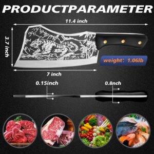 Ogival Meat Cleaver, Meat Chopper with Tiger Pattern, Bone Chopper High Carbon Stainless Steel Butcher Knife with Full Tang Handle, for Kitchen and Restaurant